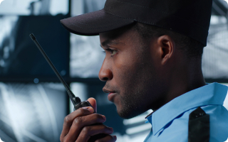 Security personnel using walkie